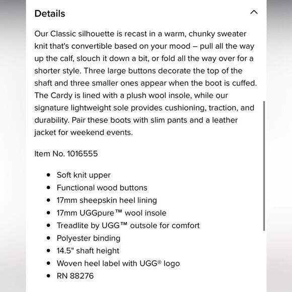 UGGS Classic Cardy Sweater Knit Boots — Black — Women’s 6 - Picture 8 of 8